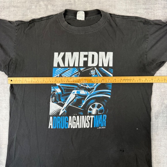 KMFDM Shirt Mens XL Black Vintage 1996 A Drug Against War Band Rock Double Sided - Picture 14 of 15